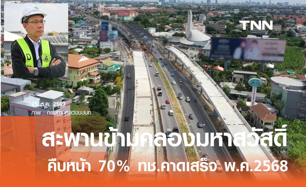 "สร้างสะพานข้ามคลองมหาสวัสดิ์" คืบหน้า 70%  คาดแล้วเสร็จ พ.ค. 2568