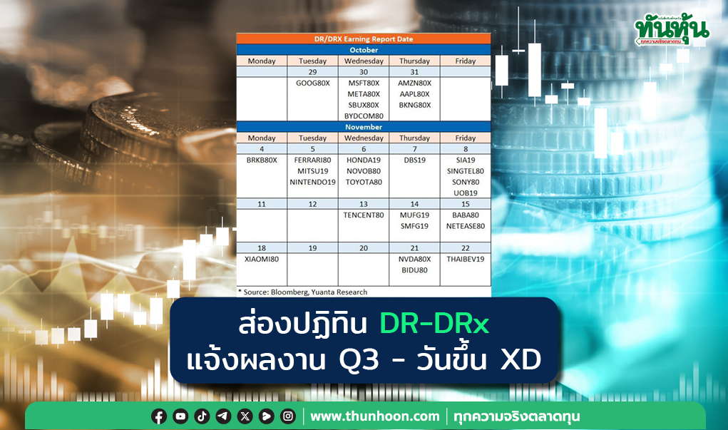 ส่องปฏิทิน DR-DRx แจ้งผลงานไตรมาส 3/67 – วันที่ขึ้นเครื่องหมาย XD