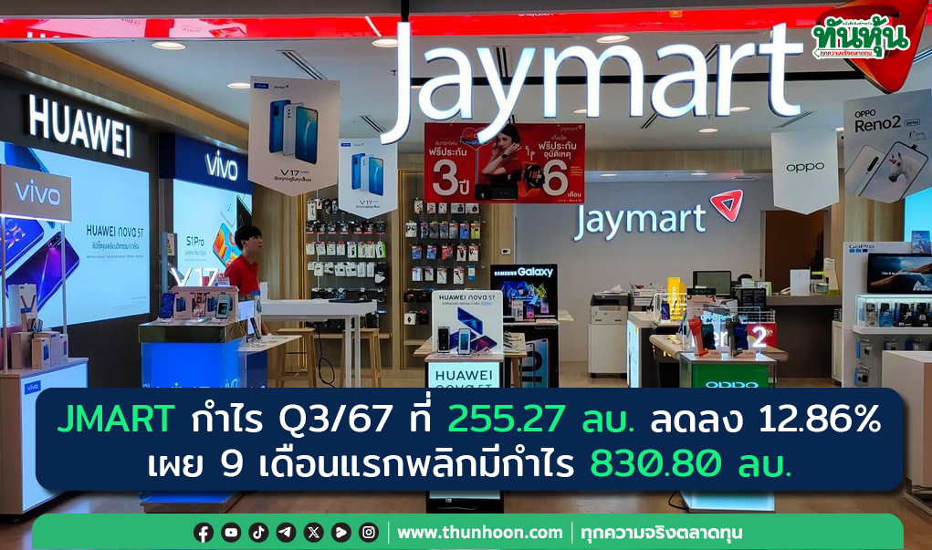 JMART กำไร Q3 ที่ 255.27 ลบ. ลด 12.86%, 9 เดือนพลิกมีกำไร 830.80 ลบ.