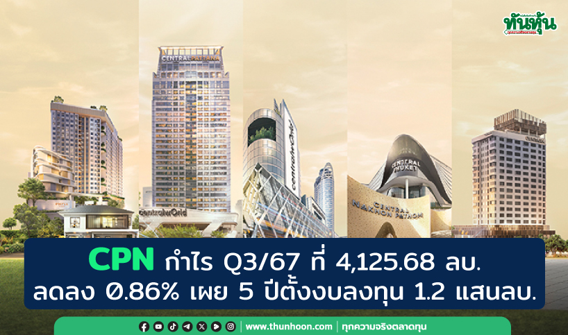 CPN กำไร Q3 ที่ 4,125.68 ลบ. ลดลง 0.86% เผย 5 ปีตั้งงบลงทุน 1.2 แสนลบ.