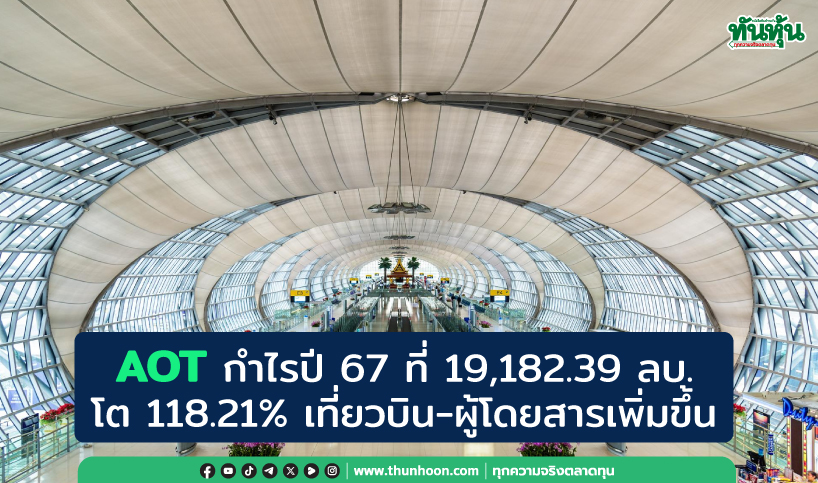 AOT กำไรปี 67 ที่ 19,182.39 ลบ. โต 118.21% เที่ยวบิน-ผู้โดยสารเพิ่มขึ้น