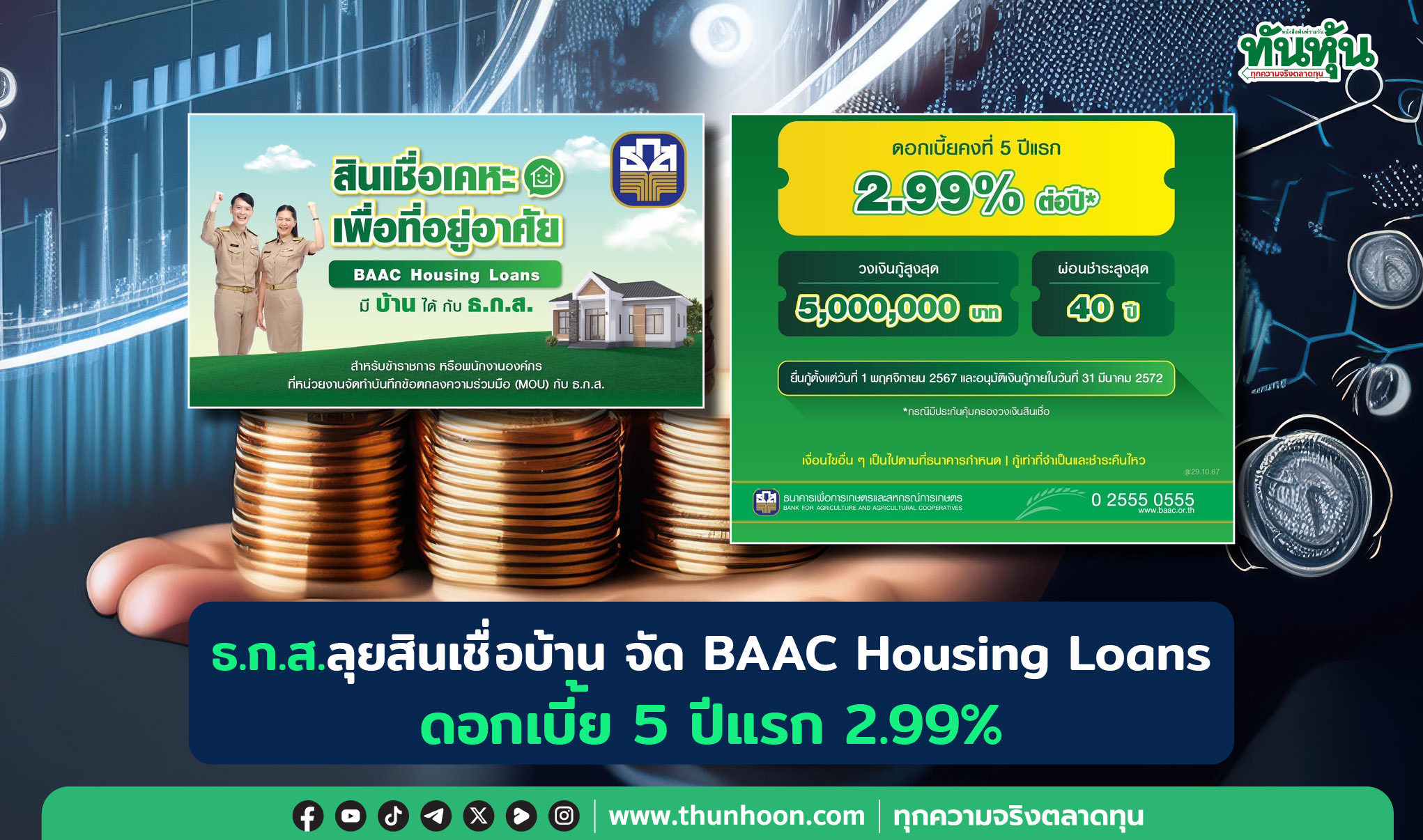 ธ.ก.ส.ลุยสินเชื่อบ้าน จัด BAAC Housing Loans ดอกเบี้ย 5 ปีแรก 2.99%