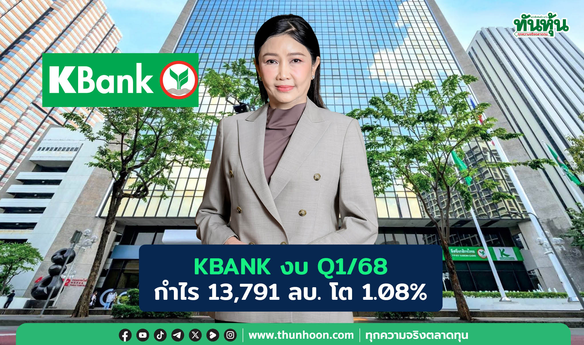 KBANK งบ Q1/68 กำไร 13,791 ลบ. โต 1.08%