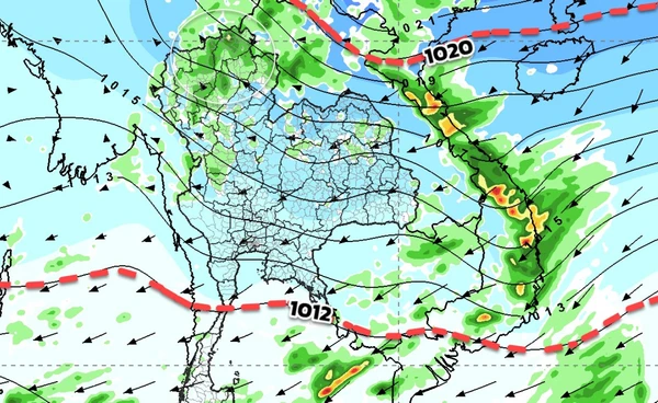 คาดการณ์อากาศ 7 วัน  ไทยตอนบนอากาศเย็น  ส่วนภาคใต้ยังคงมีฝน