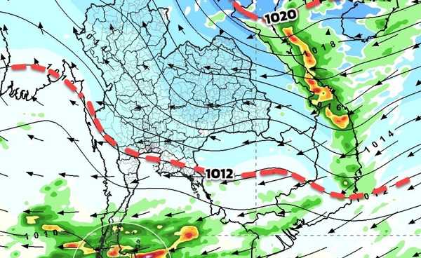 ภาคใต้ตอนล่าง 5 จังหวัด ระวังฝนตกหนักมาก ไทยตอนบนเย็นลงเล็กน้อย
