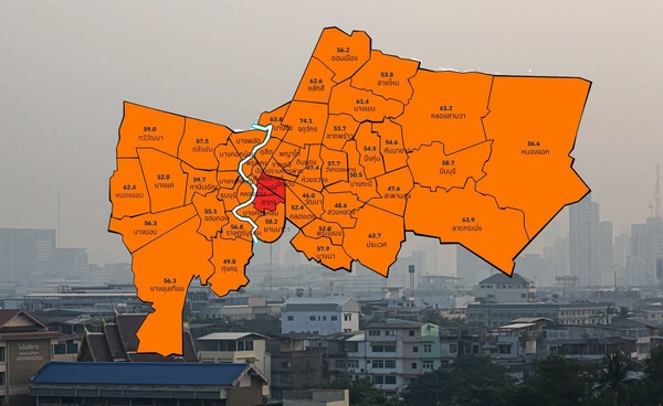 เขตบางรัก-ปทุมวัน-สาทร ค่าฝุ่น PM. 2.5 สีแดง เตือนกระทบสุขภาพ-งดกิจกรรมกลางแจ้ง