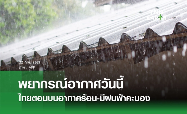 พยากรณ์อากาศวันนี้ 22 กุมภาพันธ์ 2569 ไทยตอนบนอากาศร้อน-มีฝนฟ้าคะนอง พยากรณ์อากาศวันนี้ 22 กุมภาพันธ์ 2569 ไทยตอนบนอากาศร้อน-มีฝนฟ้าคะนอง