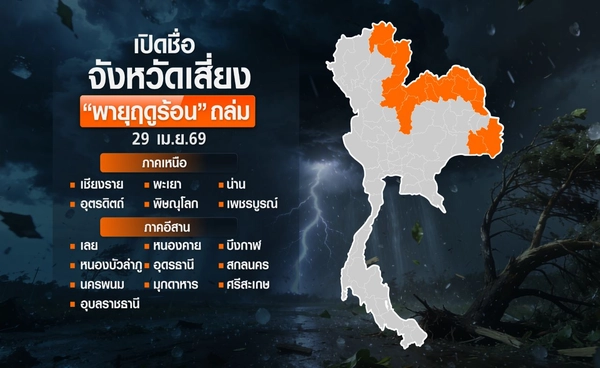 เปิดชื่อ 16 จังหวัดเสี่ยง "พายุฤดูร้อน" ถล่ม 29 เม.ย. นี้