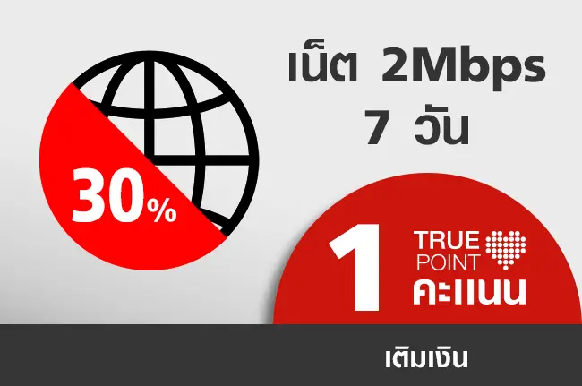 ประหยัด 45.- เน็ต 2Mbps 7วัน ใช้ 1ทรูพอยท์+เงิน105.-