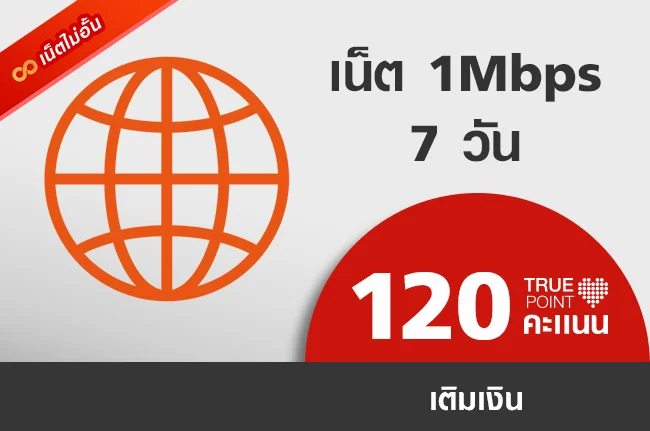 ประหยัด 120.- เน็ตเต็มสัปดาห์ 1Mbps