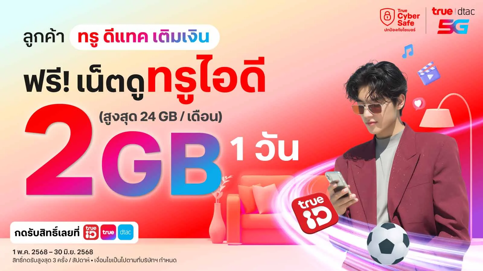 ใช้ 0 ทรูพอยท์ แลกเน็ตเล่นแอปทรูไอดี 2GB 1 วัน
