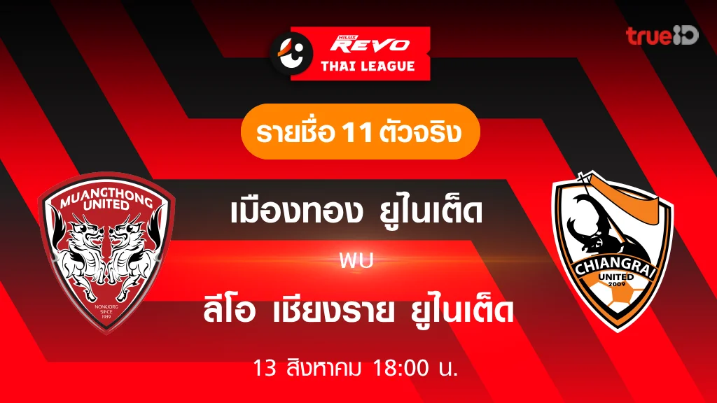 เมืองทอง VS ลีโอ เชียงราย : รายชื่อ 11 ตัวจริง ฟุตบอลไทยลีก 2023/24 (ลิ้งก์ดูบอลสด)