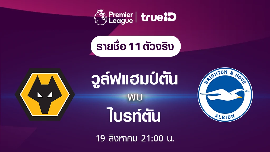 วูล์ฟแฮมป์ตัน VS ไบรท์ตัน : รายชื่อ 11 ตัวจริง ฟุตบอลพรีเมียร์ลีก 2023/24 (ลิ้งก์ดูบอลสด)