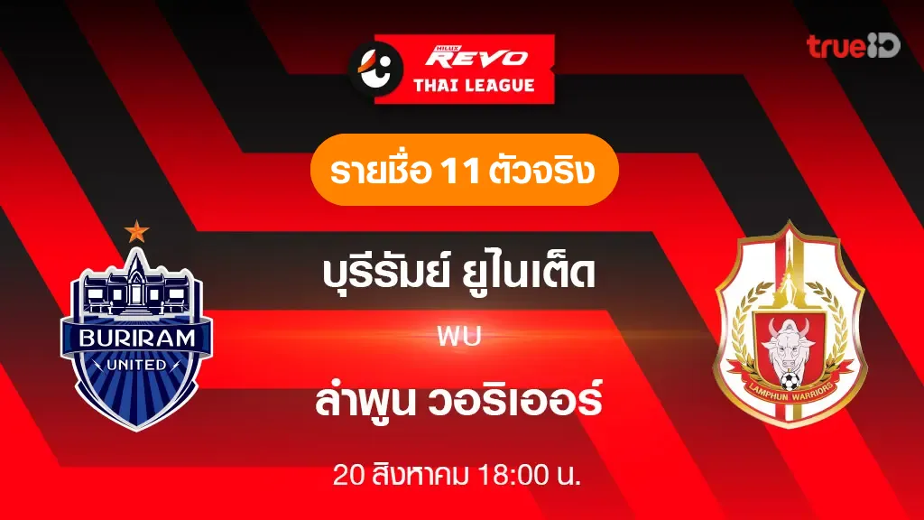 บุรีรัมย์ VS ลำพูน : รายชื่อ 11 ตัวจริง ฟุตบอลไทยลีก 2023/24 (ลิ้งก์ดูบอลสด)