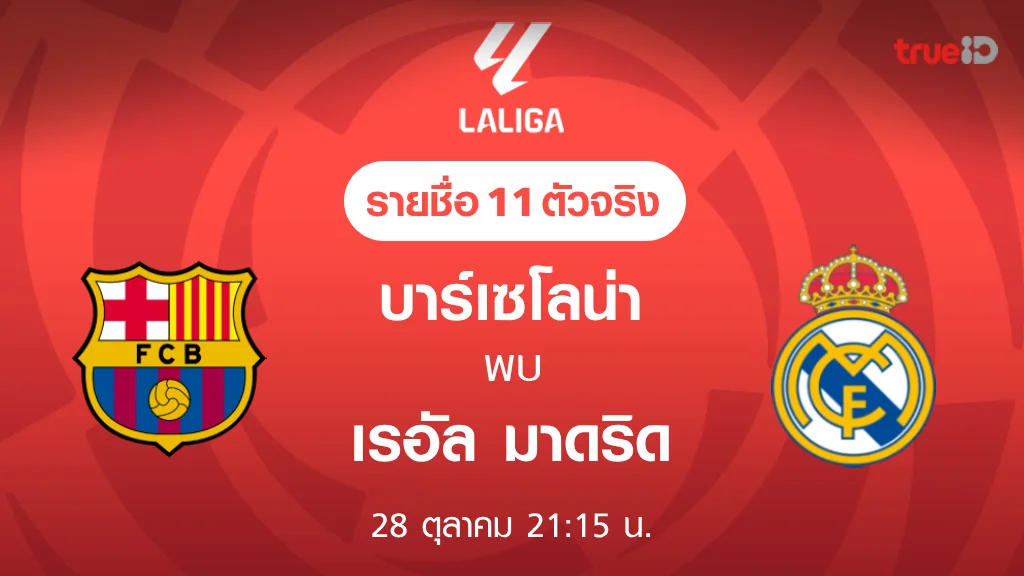 บาร์เซโลน่า VS เรอัล มาดริด : รายชื่อ 11 ตัวจริง ฟุตบอลลาลีกา 2023/24 (ลิ้งก์ดูบอลสด)