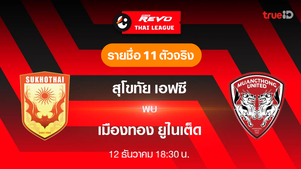 สุโขทัย VS เมืองทอง : รายชื่อ 11 ตัวจริง ฟุตบอลไทยลีก 2023/24 (ลิ้งก์ดูบอลสด) สุโขทัย VS เมืองทอง : รายชื่อ 11 ตัวจริง ฟุตบอลไทยลีก 2023/24 (ลิ้งก์ดูบอลสด)
