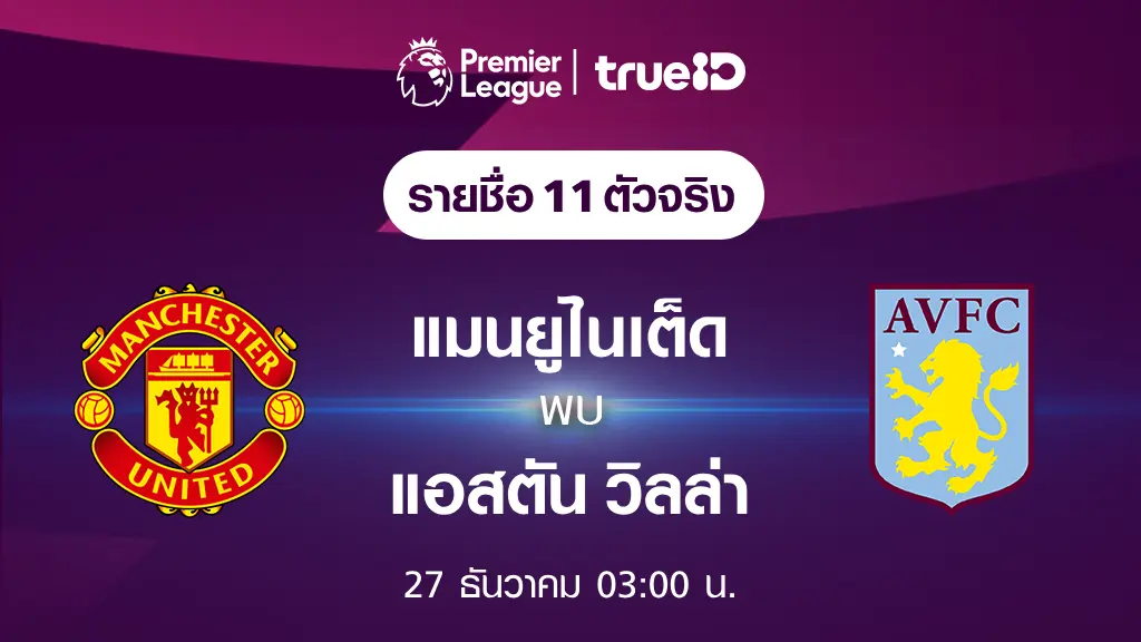 แมนยู VS แอสตัน วิลล่า : รายชื่อ 11 ตัวจริง ฟุตบอลพรีเมียร์ลีก 2023/24 (ลิ้งก์ดูบอลสด)