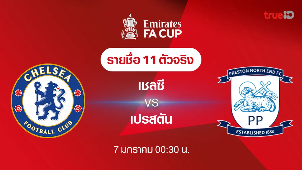 เชลซี VS เปรสตัน : รายชื่อ 11 ตัวจริง ฟุตบอลเอฟเอ คัพ 2023/24 (ลิ้งก์ดูบอลสด)