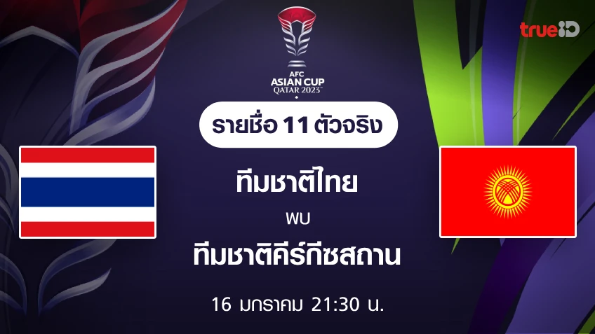   ไทย VS คีร์กีซสถาน : รายชื่อ 11 ตัวจริง ฟุตบอลเอเชียน คัพ 2023 (ช่องถ่ายทอดสด)