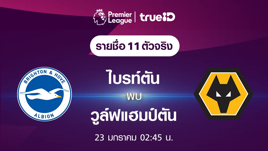 ไบรท์ตัน VS วูล์ฟแฮมป์ตัน : รายชื่อ 11 ตัวจริง ฟุตบอลพรีเมียร์ลีก 2023/24 (ลิ้งก์ดูบอลสด)