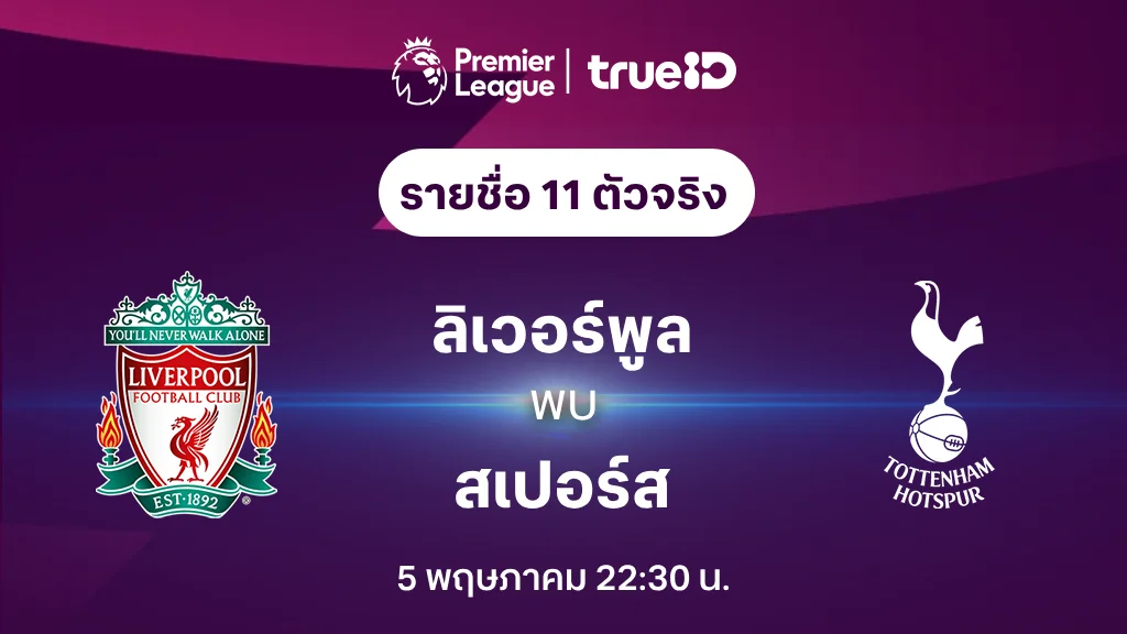 ลิเวอร์พูล VS สเปอร์ส : รายชื่อ 11 ตัวจริง ฟุตบอลพรีเมียร์ลีก 2023/24 (ลิ้งก์ดูบอลสด)