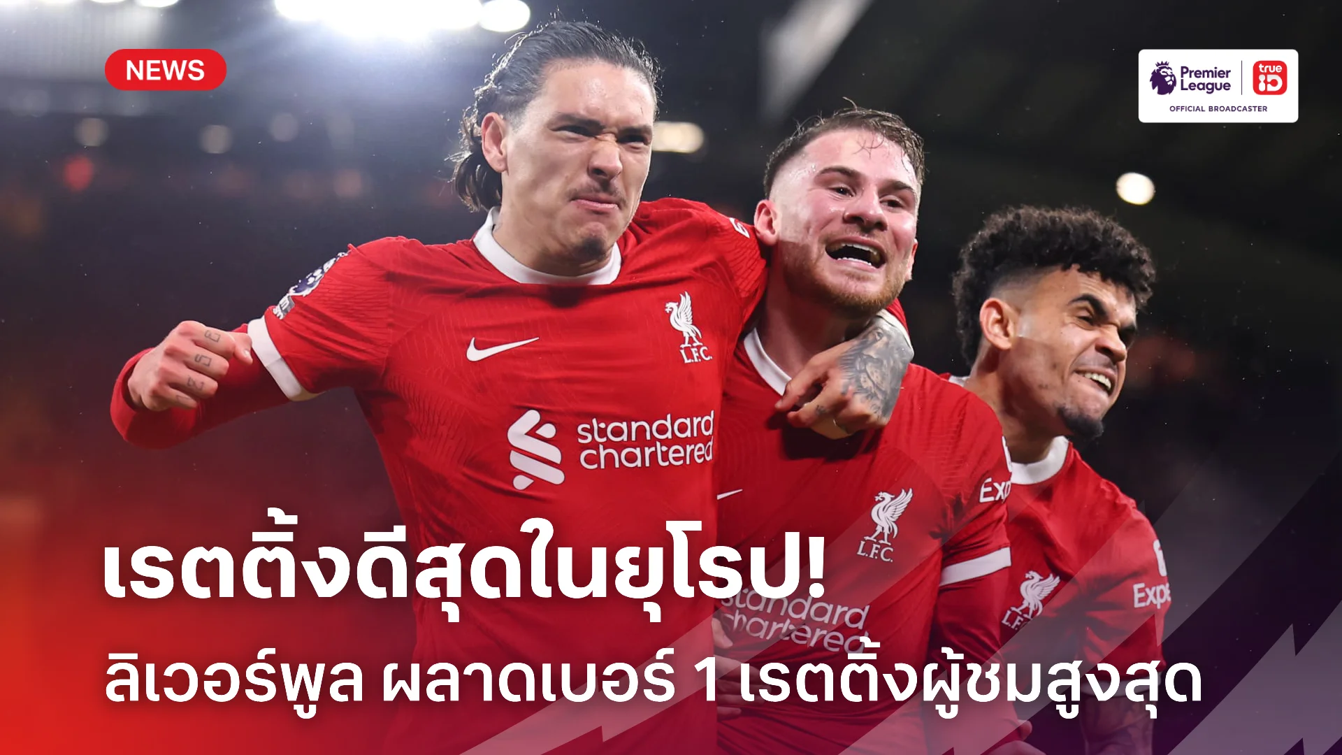 แฟนบอลเพียบ.! ลิเวอร์พูล รั้งเบอร์ 1 เรตติ้งผู้ชมทางทีวีสูงสุด