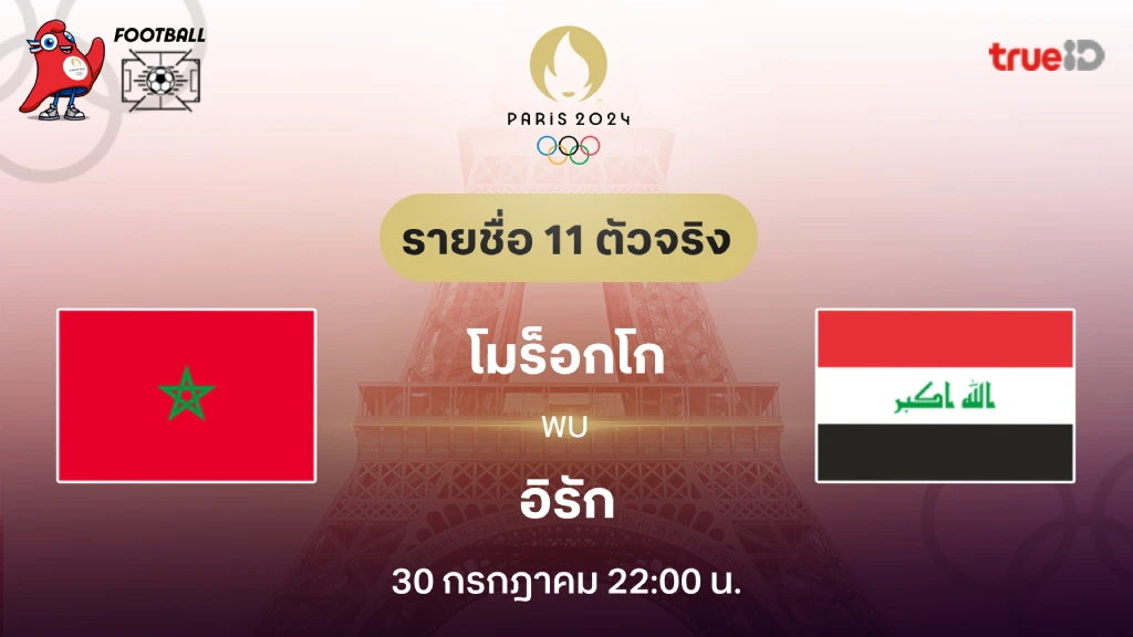 โมร็อกโก VS อิรัก : รายชื่อ 11 ตัวจริง ฟุตบอลโอลิมปิก 2024