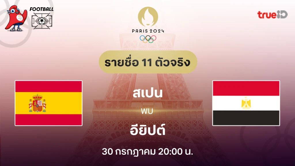 สเปน VS อียิปต์ : รายชื่อ 11 ตัวจริง ฟุตบอลโอลิมปิก 2024