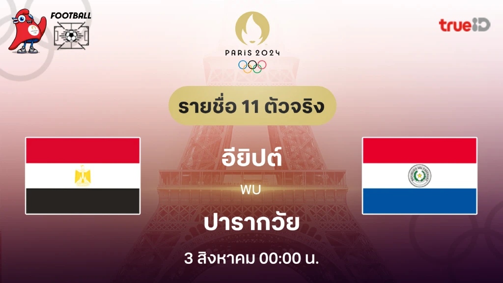 อียิปต์ VS ปารากวัย : รายชื่อ 11 ตัวจริง ฟุตบอลโอลิมปิก 2024 (ลิ้งก์ดูบอลสด)