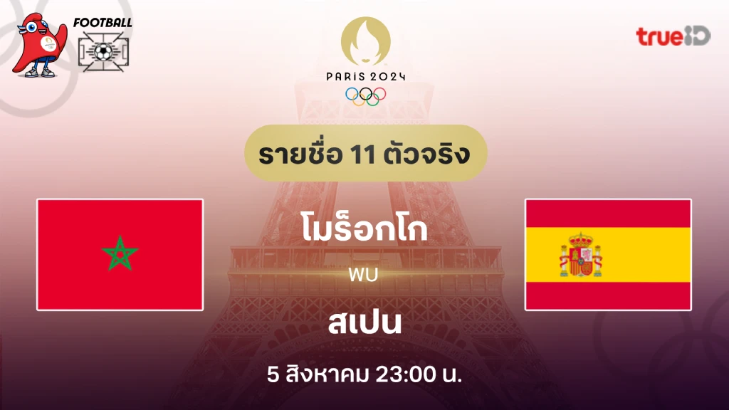 โมร็อกโก VS สเปน : รายชื่อ 11 ตัวจริง ฟุตบอลโอลิมปิก 2024 (ลิ้งก์ดูบอลสด)