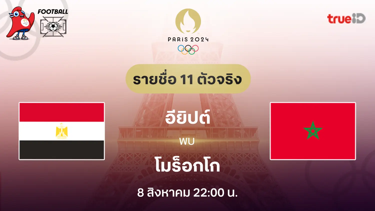 อียิปต์ VS โมร็อกโก : รายชื่อ 11 ตัวจริง ฟุตบอลโอลิมปิก 2024 (ลิ้งก์ดูบอลสด)