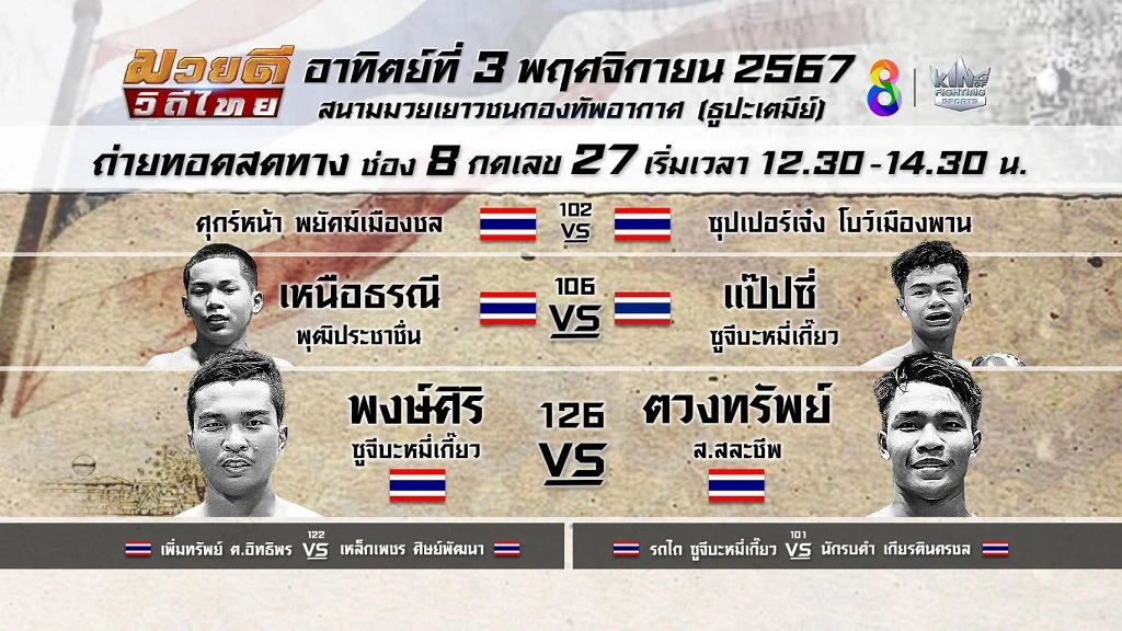 ไทเกอร์777 เดือดแน่!! ช่อง 8 ชวนดู มวยดีวิถีไทย ชมสดวันอาทิตย์ เที่ยงครึ่ง