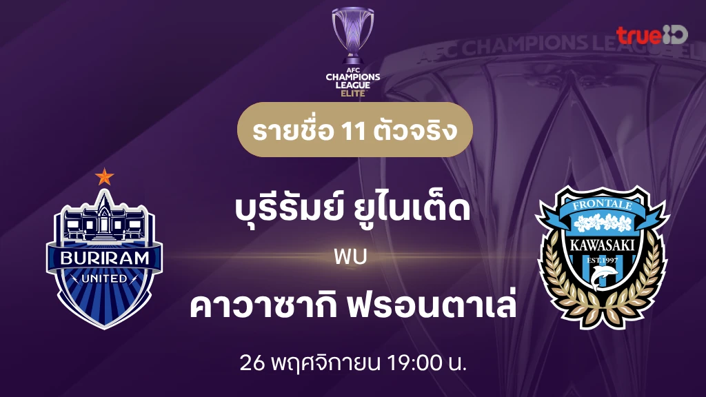 บุรีรัมย์ VS ฟรอนตาเล่ : รายชื่อ 11 ตัวจริง เอเอฟซี แชมเปี้ยนส์ลีก อีลิท 2024/25 (ลิ้งก์ดูบอลสด)