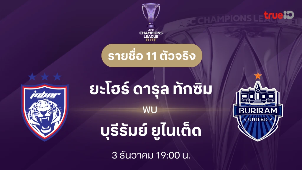 ยะโฮร์ VS บุรีรัมย์ : รายชื่อ 11 ตัวจริง เอเอฟซี แชมเปี้ยนส์ลีก อีลิท 2024/25 (ลิ้งก์ดูบอลสด)