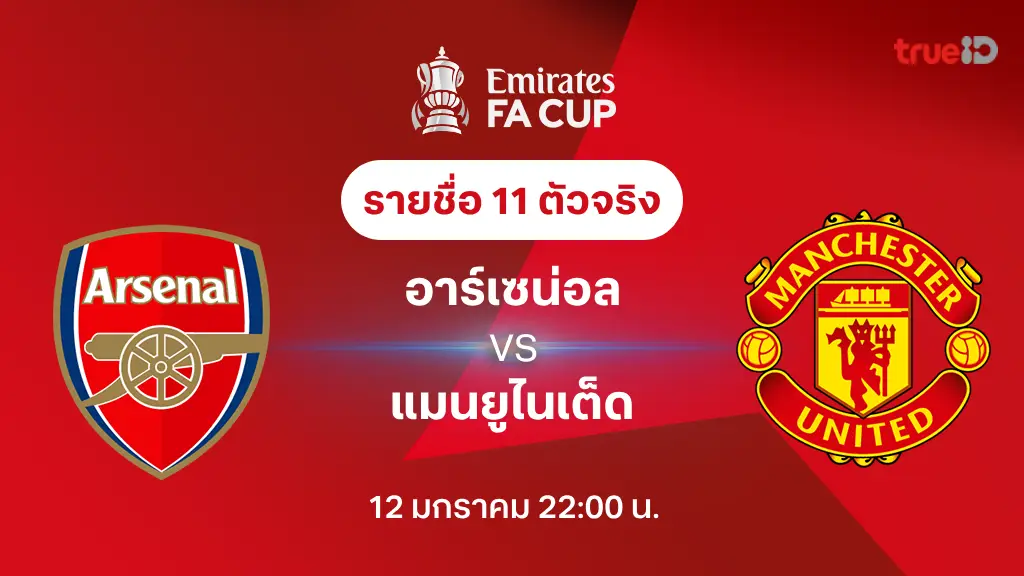 อาร์เซน่อล VS แมนยู : รายชื่อ 11 ตัวจริง เอฟเอ คัพ 2024/25 (ลิ้งก์ดูบอลสด)