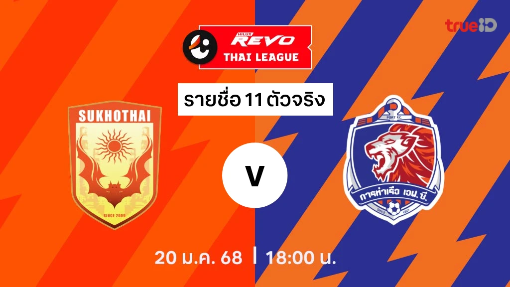 สุโขทัย VS การท่าเรือ : รายชื่อ 11 ตัวจริง ไทยลีก 2024/25 (ลิ้งก์ดูบอลสด)