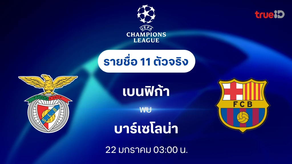 เบนฟิก้า VS บาร์เซโลน่า : รายชื่อ 11 ตัวจริง ยูฟ่า แชมเปี้ยนส์ลีก 2024/25 (ลิ้งก์ดูบอลสด)