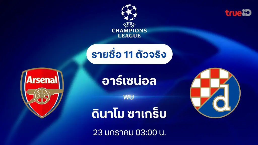 อาร์เซน่อล VS ดินาโม ซาเกร็บ : รายชื่อ 11 ตัวจริง ยูฟ่า แชมเปี้ยนส์ลีก 2024/25 (ลิ้งก์ดูบอลสด)