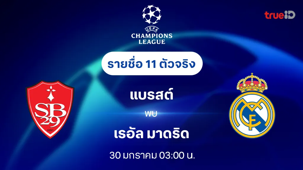 แบรสต์ VS เรอัล มาดริด : รายชื่อ 11 ตัวจริง ยูฟ่า แชมเปี้ยนส์ลีก 2024/25 (ลิ้งก์ดูบอลสด)