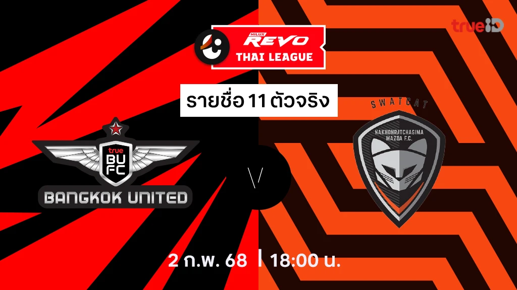 ทรู แบงค็อก VS นครราชสีมา : รายชื่อ 11 ตัวจริง ไทยลีก 2024/25 (ลิ้งก์ดูบอลสด)
