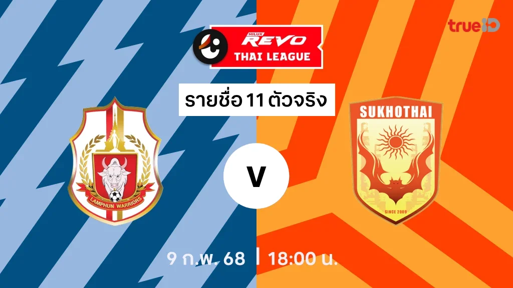 ลำพูน VS สุโขทัย : รายชื่อ 11 ตัวจริง ไทยลีก 2024/25 (ลิ้งก์ดูบอลสด)