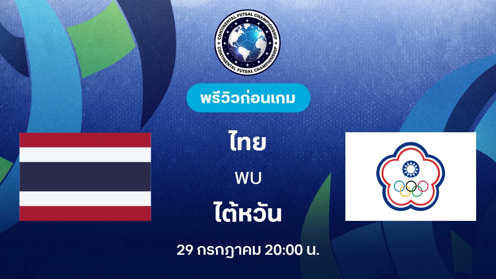 ไทย VS ไต้หวัน : พรีวิว Continental Futsal Championship (ลิ้งก์ดูบอลสด) ไทย VS ไต้หวัน : พรีวิว Continental Futsal Championship (ลิ้งก์ดูบอลสด)