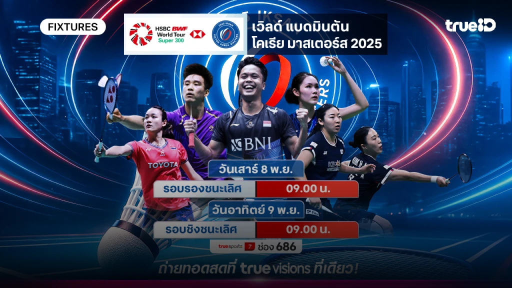 โปรแกรม-ลิ้งก์ดูสด แบดมินตัน โคเรีย มาสเตอร์ 2025 ผลแบด โคเรีย มาสเตอร์