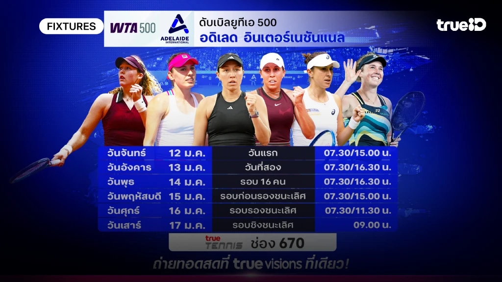 โปรแกรมเทนนิส อดิเลด อินเตอร์เนชันแนล ลิ้งก์ดูสด เทนนิส WTA 500