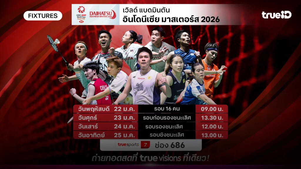 โปรแกรม-ลิ้งก์ดูสด แบดมินตัน อินโดนีเซีย มาสเตอร์ 2026 ผลแบด อินโดนีเซีย มาสเตอร์