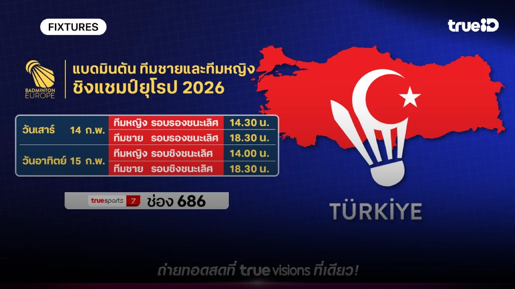 โปรแกรมแบดมินตัน ทีมชาย-ทีมหญิง ชิงแชมป์ยุโรป 2026 ลิ้งก์ดูสดแบด