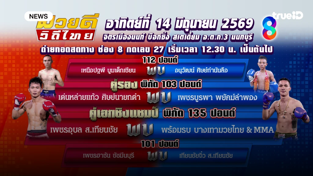 ร้อนแรง!! ช่อง 8 เสิร์ฟมวยสด ท้าดวลความสนุกกลางเดือนมิถุนายน ร้อนแรง!! ช่อง 8 เสิร์ฟมวยสด ท้าดวลความสนุกกลางเดือนมิถุนายน