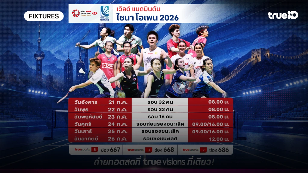 โปรแกรมแบดมินตัน ไชน่า โอเพ่น 2026 ลิ้งก์ดูสดแบดมินตัน ไชน่า โอเพ่น โปรแกรมแบดมินตัน ไชน่า โอเพ่น 2026 ลิ้งก์ดูสดแบดมินตัน ไชน่า โอเพ่น