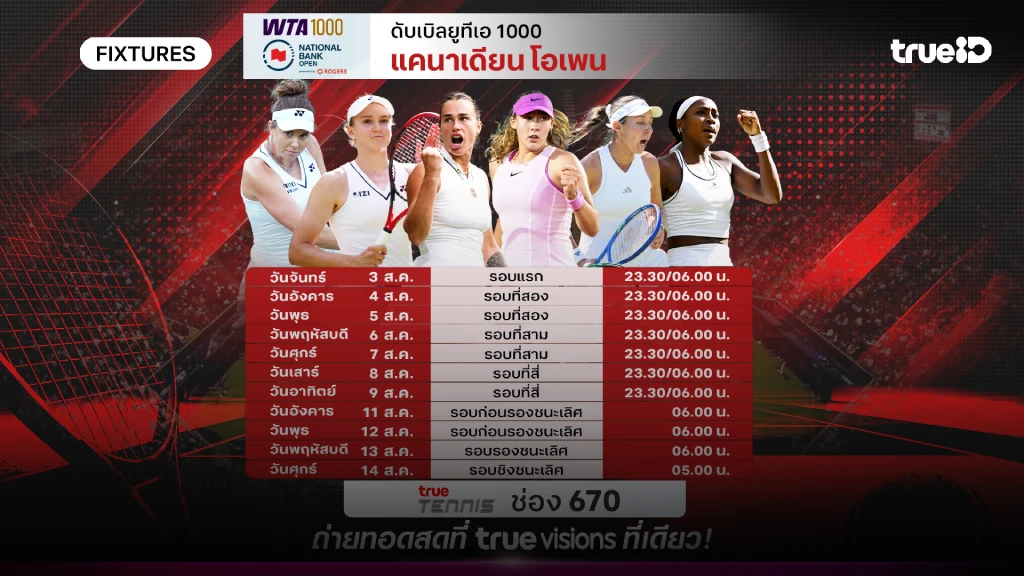 โปรแกรมเทนนิส แคนาเดียน โอเพ่น ลิ้งก์ดูสดเทนนิส แคนาเดียน โอเพ่น