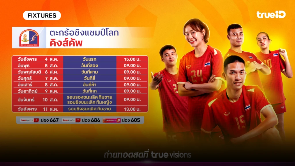โปรแกรมตะกร้อชิงแชมป์โลก "คิงส์คัพ" ดูสดตะกร้อชิงแชมป์โลก 2026 โปรแกรมตะกร้อชิงแชมป์โลก "คิงส์คัพ" ดูสดตะกร้อชิงแชมป์โลก 2026